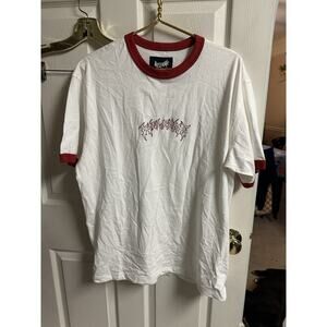 Welcome Skateboards Shirt Barb Ringer White/Red Large Skater Distressed 48w